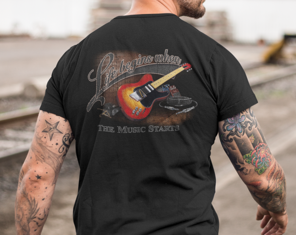 T-Shirt, Life Begins When Music Starts Guitar Tee