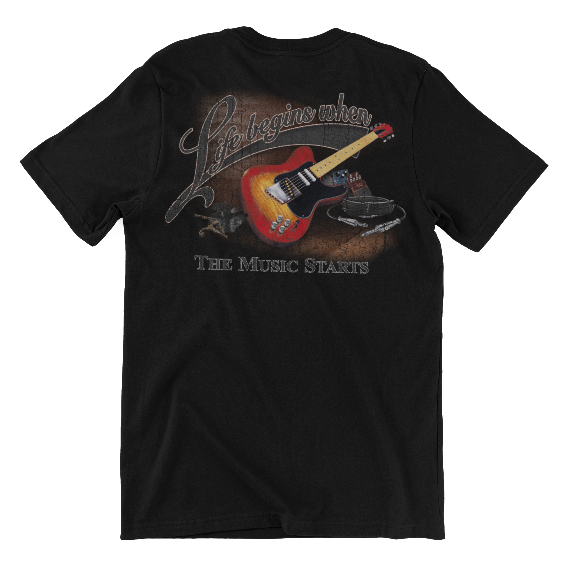 T-Shirt, Life Begins When Music Starts Guitar Tee